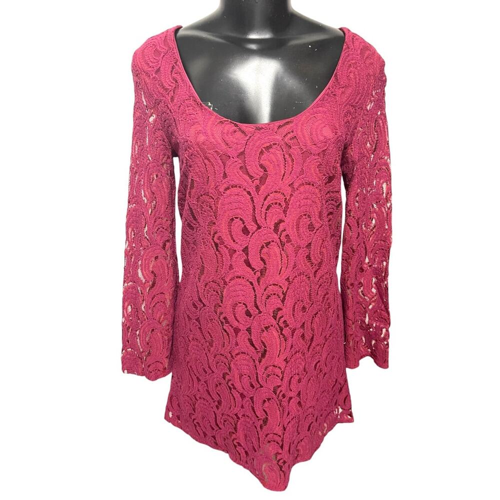 Size XS dee elle Magenta Lace Covered Dress Stretch Scoop Neck